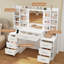 Dressing Table with Mirror, 10 LED Lights, 3 Light Modes with 6 Brightness Levels, Vanity with 7 Drawers and 8 Storage Shelves, Vanity Table with Power Socket, Modern White