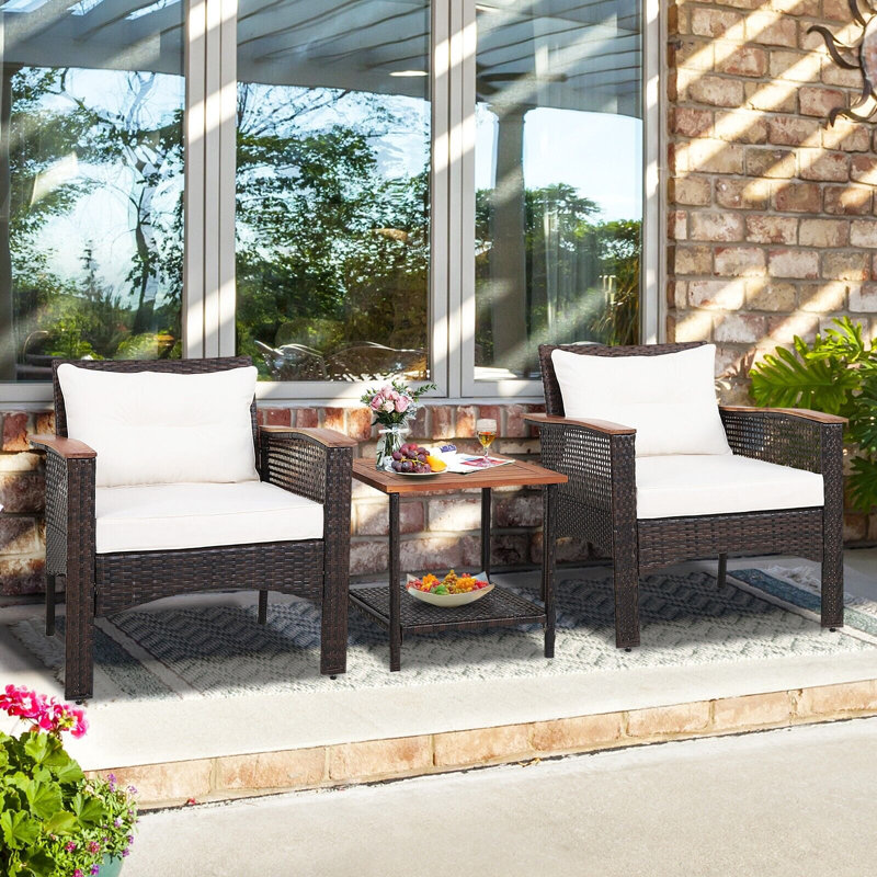 3 Pcs Patio Sofa Furniture Set Outdoor Garden PE Rattan Conversation Set