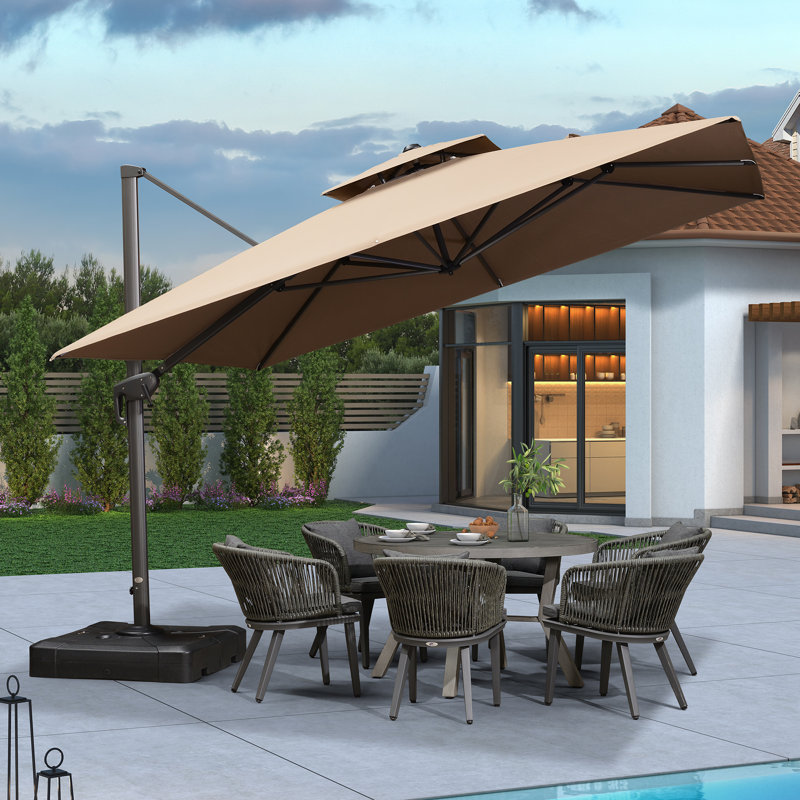 Parasol inclinable carré 132 po à double plateau inclinable avec base, taupe, Taupe