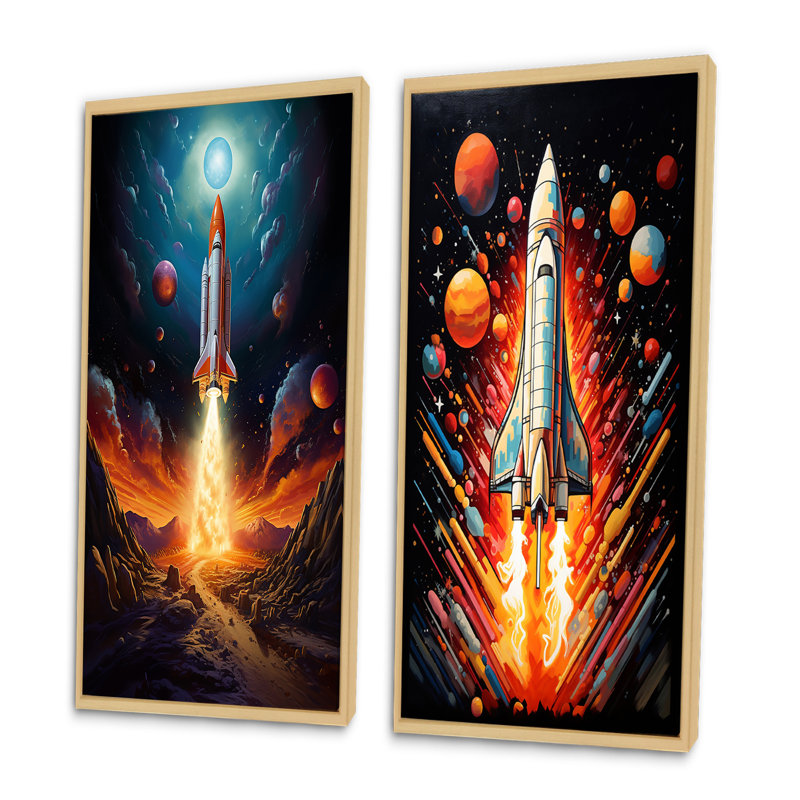 «Rocketship Stellar Voyage», 2 pièces, H 40 po x l 40 po, Encadrement brun