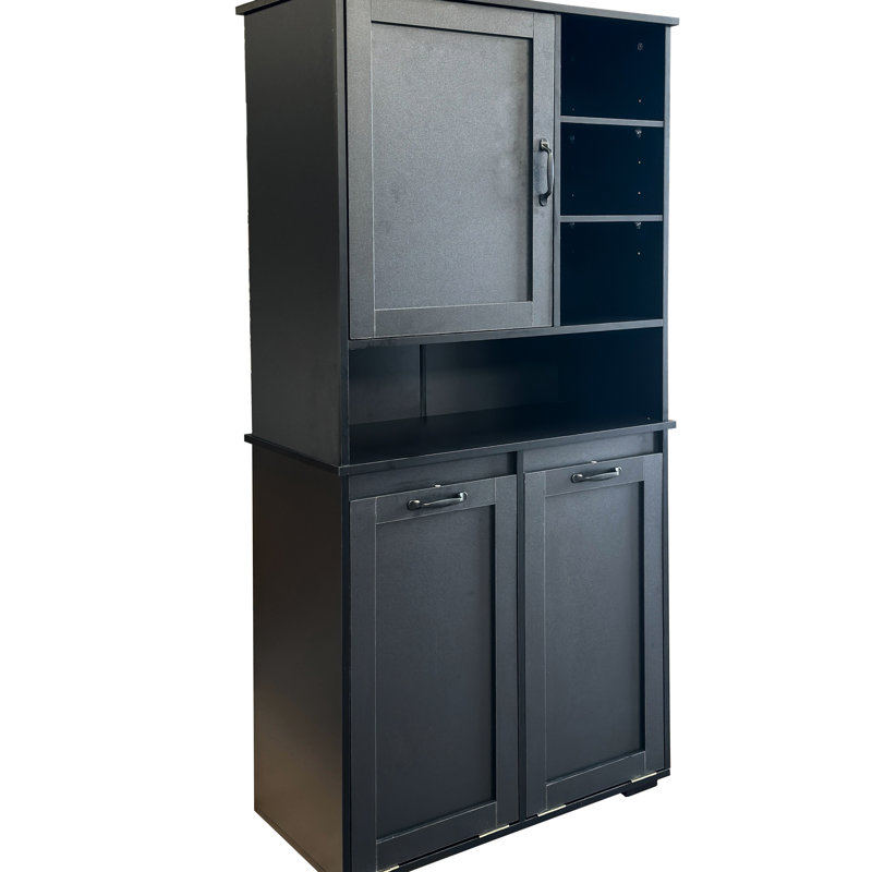 Armoire de buanderie, panier à linge inclinable, plusieurs rangements, style autoportant, étagère ouverte, panier à tablette réglable, tablettes, noir, 31,82 po de profondeur, 15,77 po de largeur, 61,4 po de hauteur, 106,03 lb