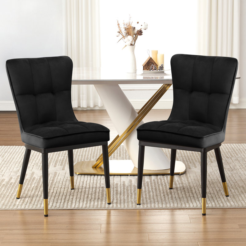 50CM Seat Height Upholstered Dining Chairs With High Back Metal Legs, Black