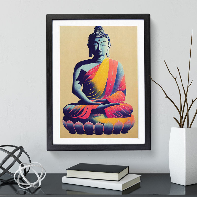 Colourful Buddha No.4 - Print, 66cm H x 48cm W x 2cm D, Black Framed, White