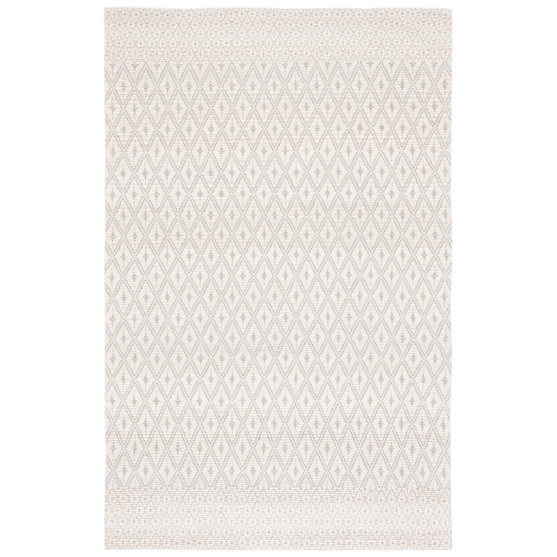 Tapis géométrique en laine / coton tissé à la main Congleton en ivoire / noir, Rectangulaire 8 pi x 10 pi