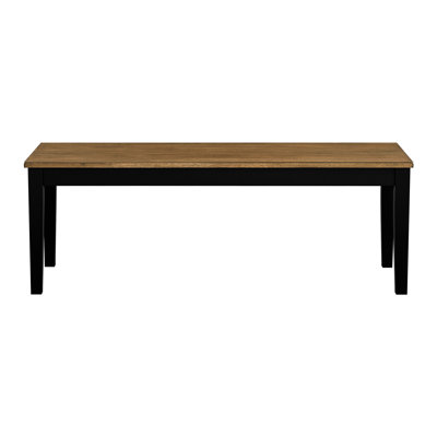 Banc contemporain contemporain à 2 tons, pieds noirs, siège brun, 48 po x 16,5 po, 17,5 po, pour banc de salle à manger moderne en bois, H 17,5 po, capacité de poids de 250 lb, sans dossier et espace