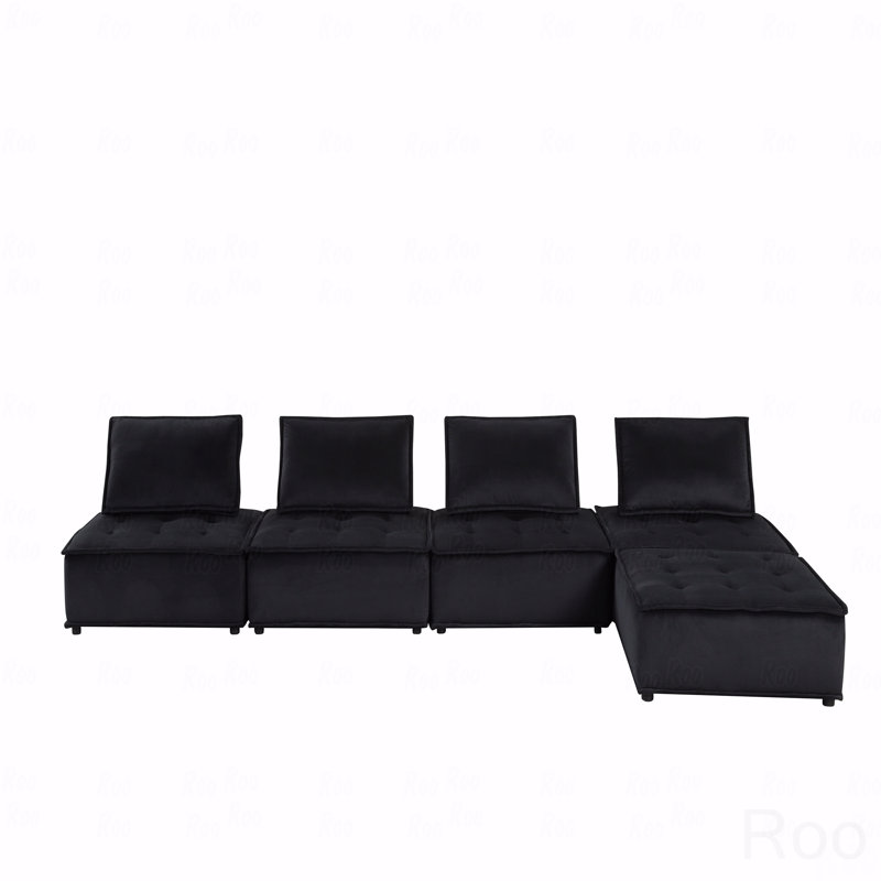 Basic Sectional Sofa, 160" Velvet 5 Pc  Sofa Ottoman