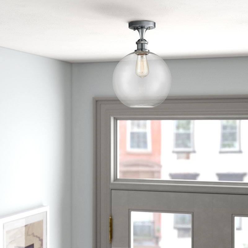 Baptista Glass Semi Flush Mount, Seedy, 6 Watt Vinage LED Bulb, Brushed Brass