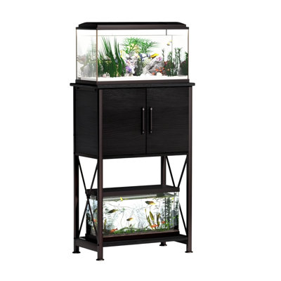 Support d'aquarium 5-10 gallons, support double d'aquarium en métal avec armoire, noir