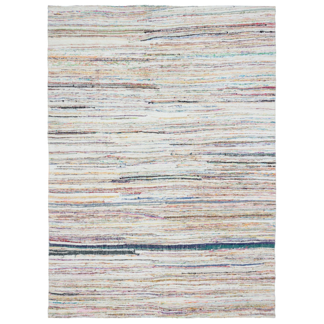 Girit Beige Striped Wool Handmade Area Rug