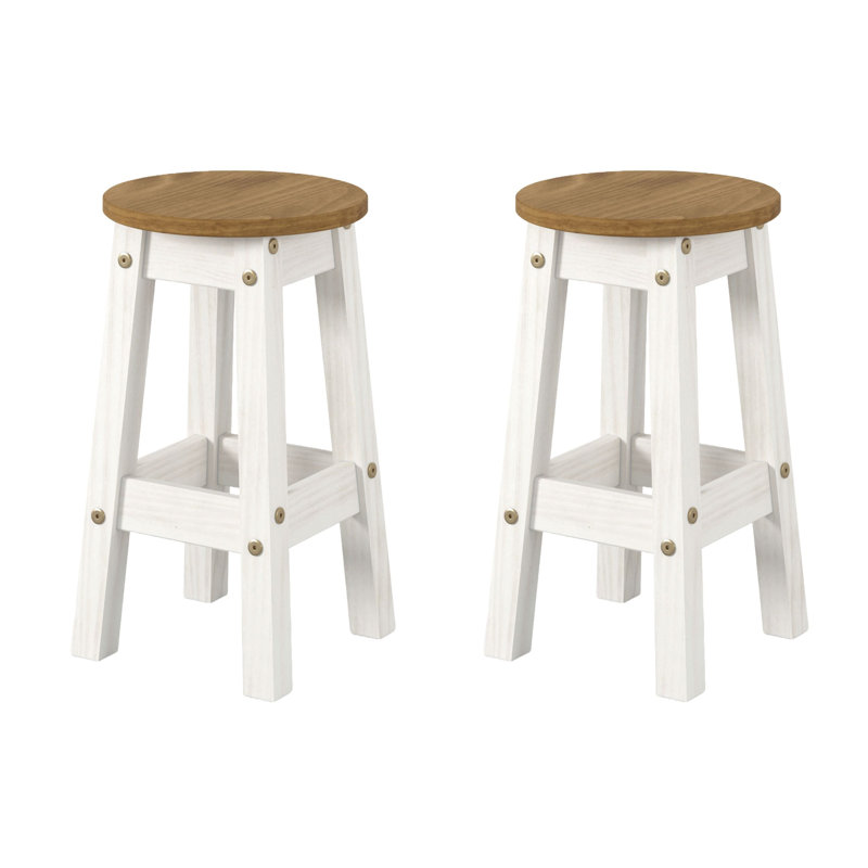 Starr Pine Solid Wood Bar Stool with Solid Wood Frame, White