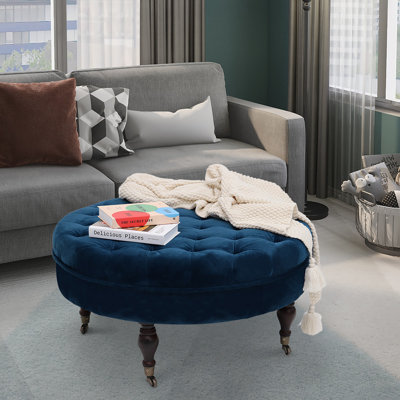 Smpad 32.3 Wide Velvet Tufted Round Ottoman