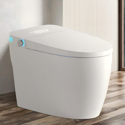 Toilette intelligente sans réservoir avec bidet intégré, toilette une pièce avec siège chauffant à chasse d'eau automatique, eau chaude et sèche, température réglable, télécommande