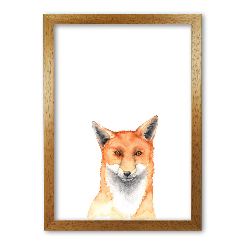 Forest Friends, Fox - Painting, Honey Oak Frame, 60 cm H x 42 cm W x 5 cm D