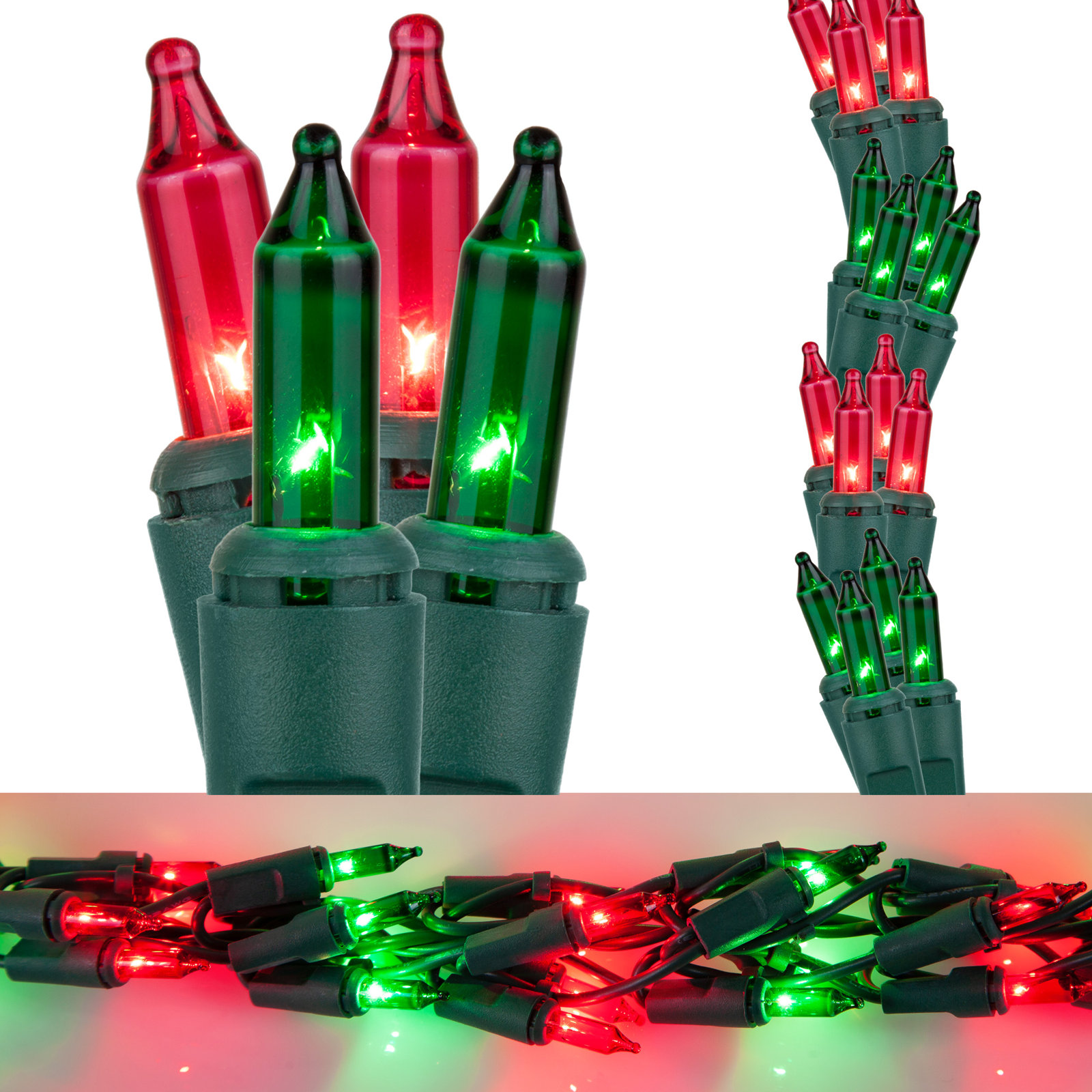 300-Light Garland Glass String Lights, Red and Green