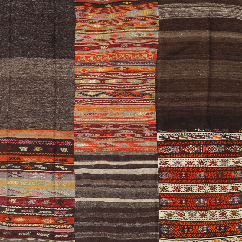 Tapis contemporain brun / gris / orange, Carré 5 pi
