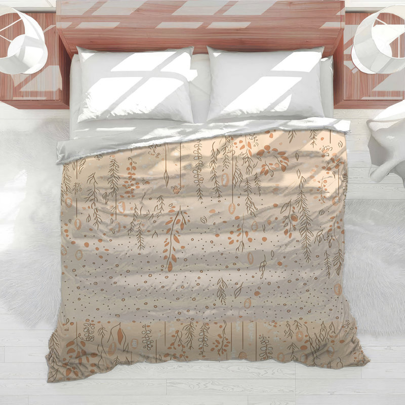 Édredon à motif floral Boho Boho, Édredon très grand, Beige floral / pois