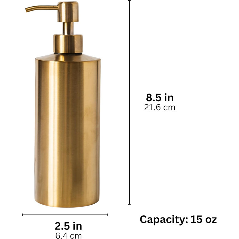 Distributeur de savon rond en laiton et acier inoxydable, 15 oz