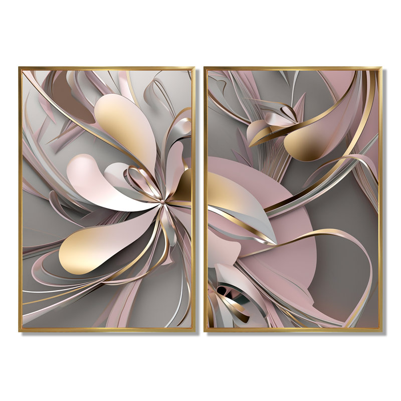 Art liquide liquide doré et effervescence rose I - art mural moderne doré, H 36 po x l 48 po, Doré
