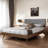 Oaken Queen Size Platform Bed with Upholstery in Dark Grey Fabric and Brown Finish, 58.03'' H X 63.62'' W X 83.89'' L-1532003622-1532003620
