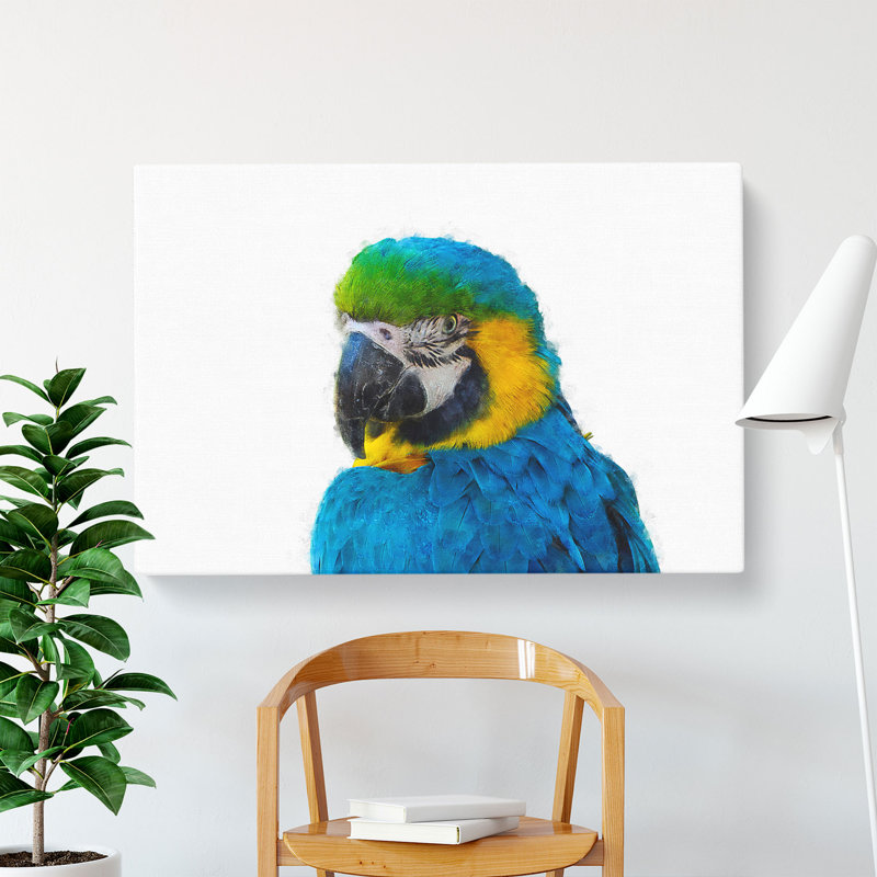Blue & Yellow Macaw Parrot - Wrapped Canvas Painting, 60cm H x 91cm W x 3cm D