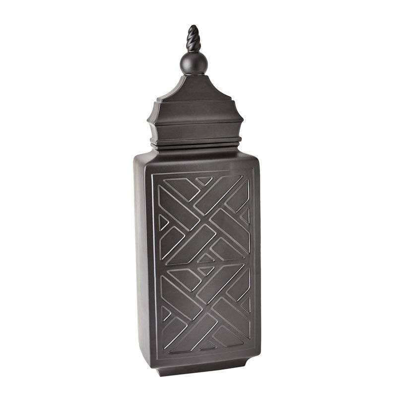 Pot en céramique Chinoiserie, Noir mat, H 30 po x l 10,5 po x P 6 po