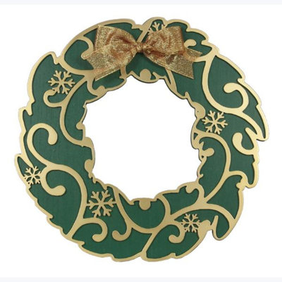 Wood Green And Copper Laser Cut Christmas Wreath With Snowflake