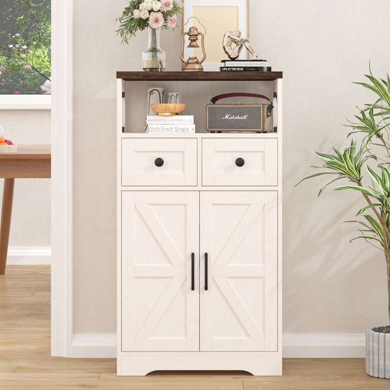 Farmhouse 42.5" H Storage Cabinet with 2 Doors, 2 Drawers & Adjustable Shelf, White/Brown