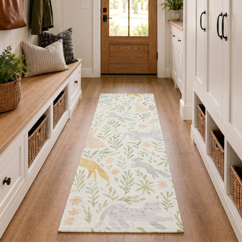Tapis de qualité supérieure lavable à la machine pour enfants Prisco, Ivoire ivoire, Tapis de couloir 2 pi 3 po x 7 pi 6 po