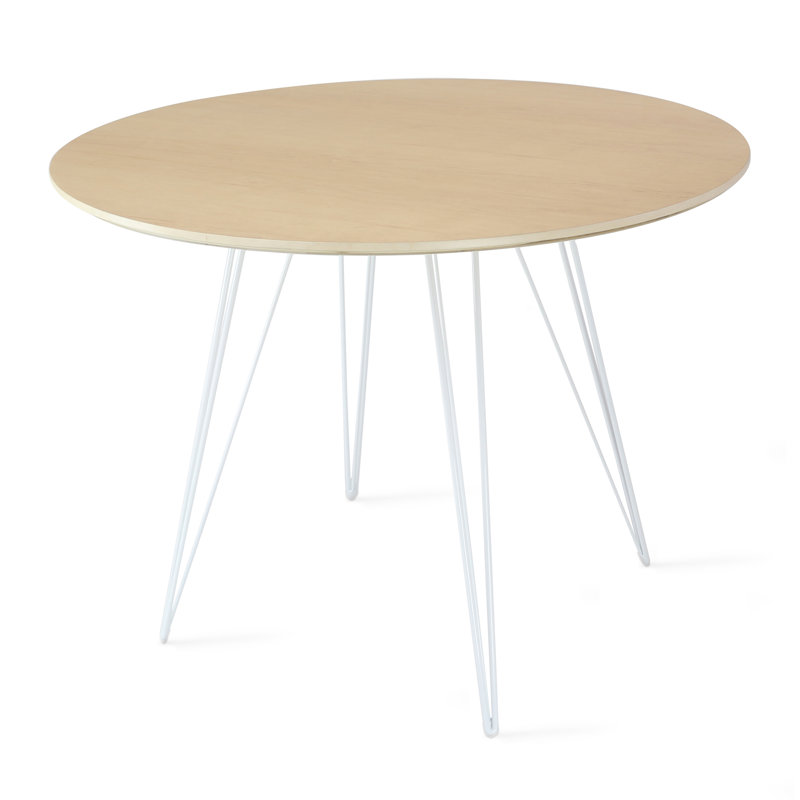 Williams Walnut Round Metal Base Dining Table, White, 30" H x 46" L x 46" W, Natural
