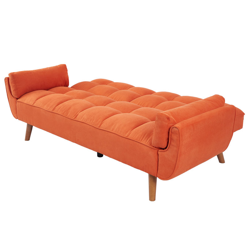 Jalena 75" Flared Arm Convertible Sleeper Sofa, Orange Polyester