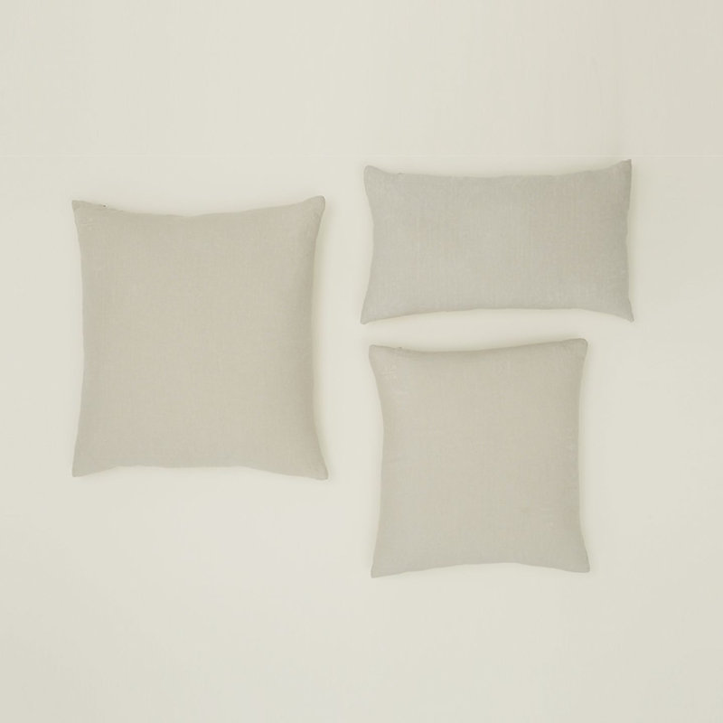 Simple Embroidered Linen Throw Pillow, Flax
