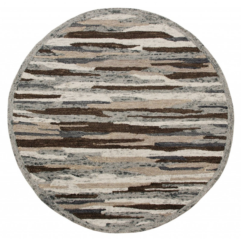 Joolia Hand Tufted Wool Camouflage Indoor Rug, Round 6'