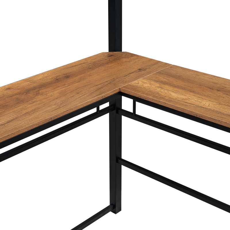 Lit mezzanine double en métal avec bureau en L et tablettes à 3 couches, noir. Pièce moderne de chambre à coucher essentielle. Solide. Facile à assembler. Maximise l'efficacité des tablettes noires. Solution spatiale. Construire.