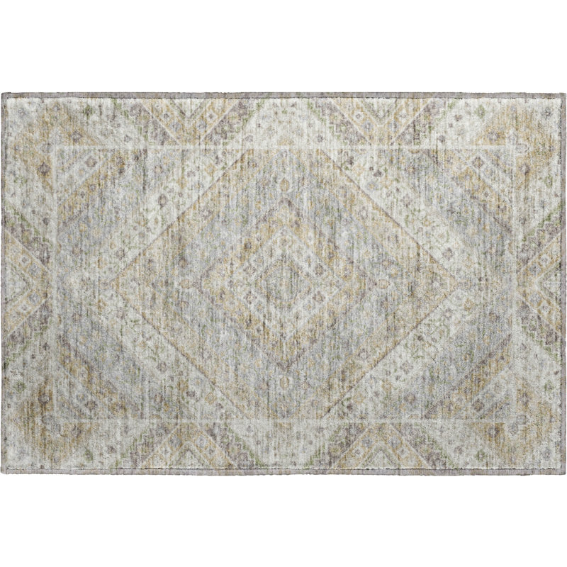 Premium Machine Washable Mayfield AMF2195 geometric Rug, 1'8" x 2'6", Ivory