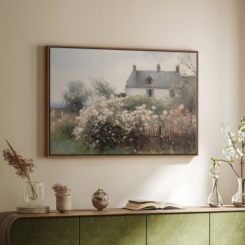 Paysage rétro - XIV, H 17 po x l 25 po x P 2 po, Toile encadrée noyer flottant