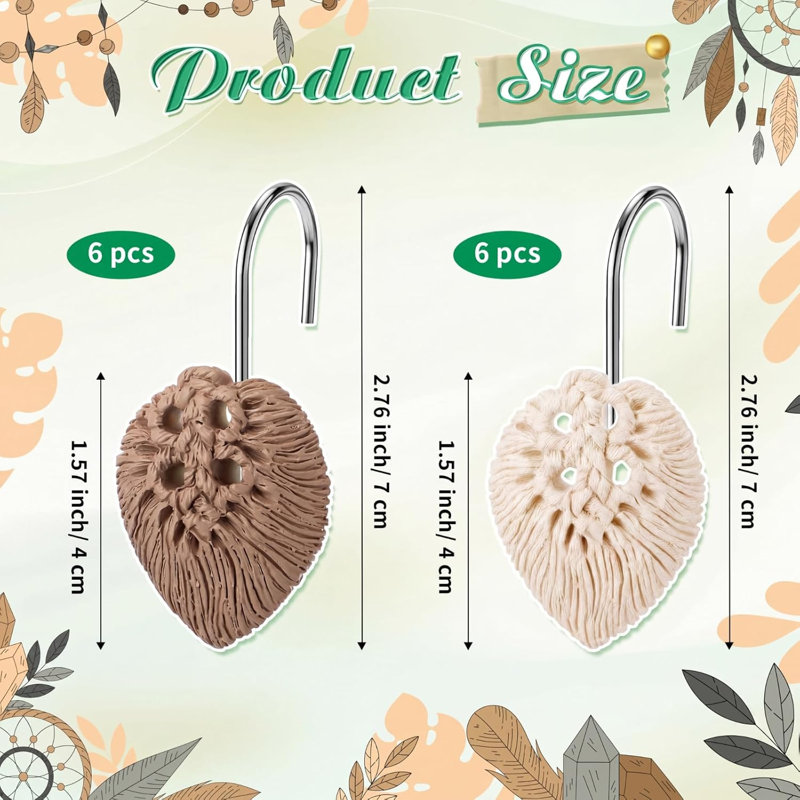 12 crochets de rideau de douche Boho, anneaux de rideau de douche bohémien décoratifs pour accessoires de salle de bain