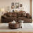 86.61" Coffee Genuine Leather Modular Sofa cushion couch