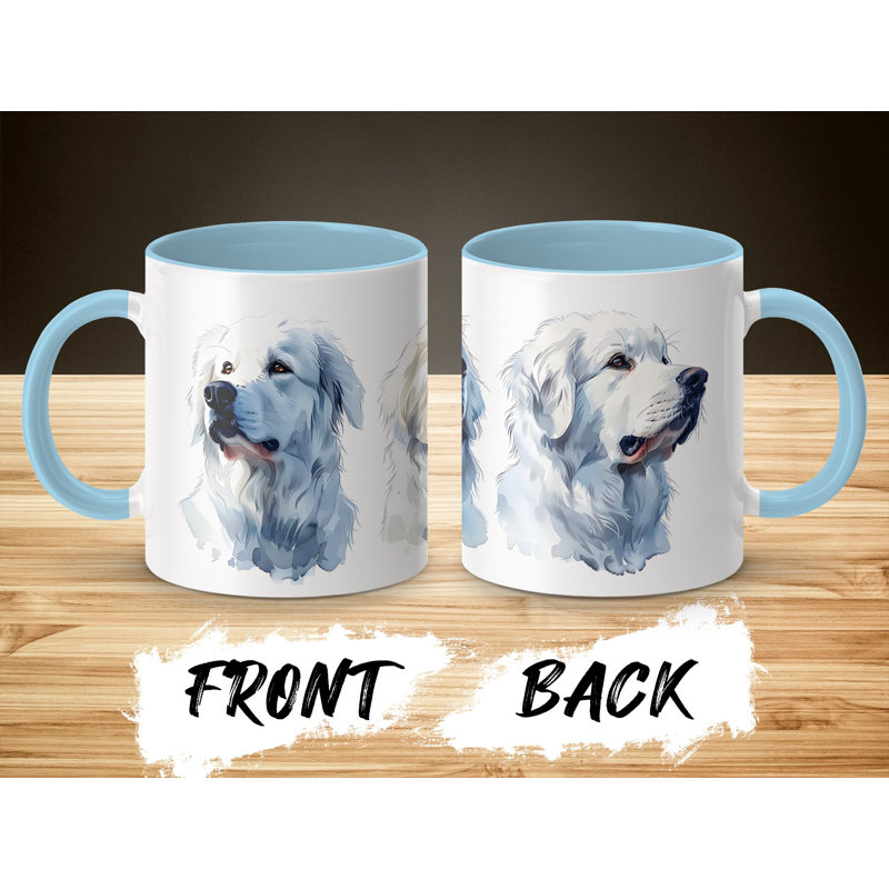 Beautiful White Pyrenees Dog Artwork 11oz Coffee Mug, Light Blue, 3