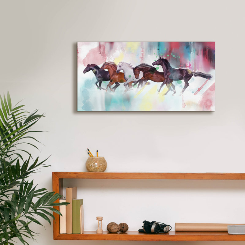 «Horses Wild» par Mark Ashkenazi, art mural sur toile, H 12 po x l 24 po x P 0,75 po