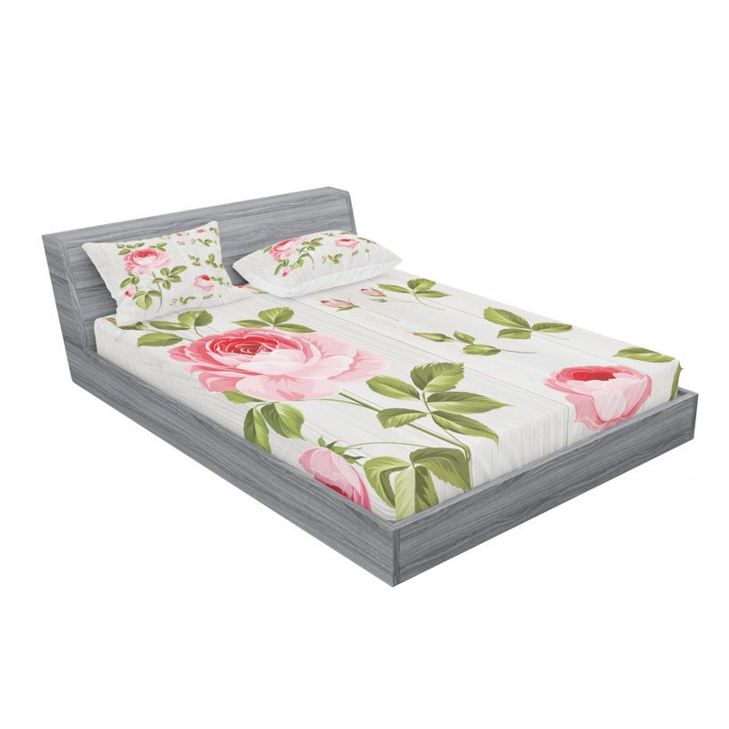 Microfiber Floral Sheet Set, Queen Sheet Set with Fitted Sheet