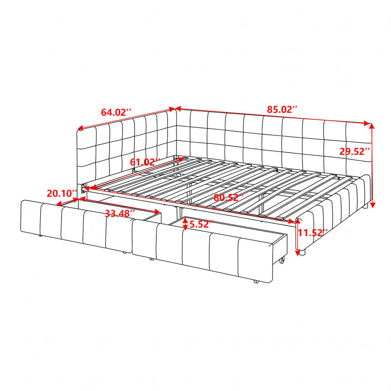 Modern Upholstered Queen Daybed with Drawers and Backrest for Bedroom or Guest Room, Pink