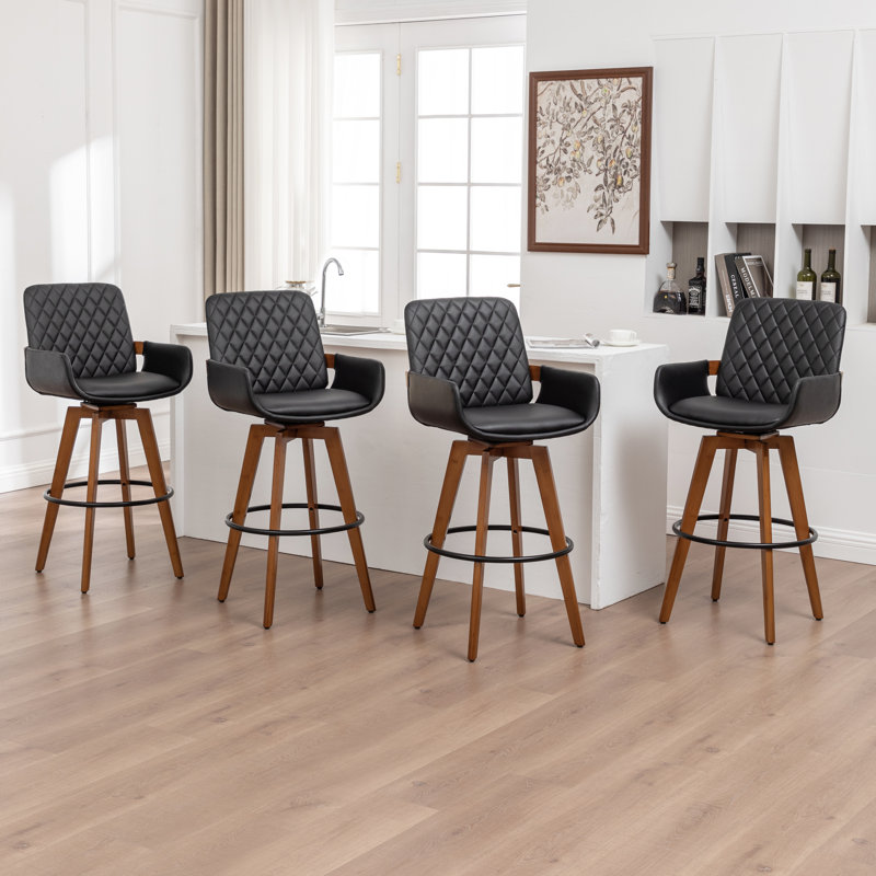 Modern Upholstered swivel counter stools (Set of 4), 4, Black, Counter Stool 26.5''