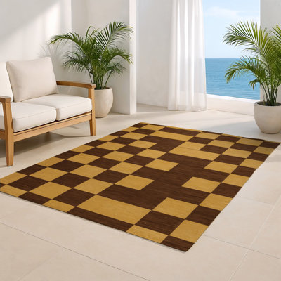 Tapis d'intérieur et d'extérieur à carreaux brun