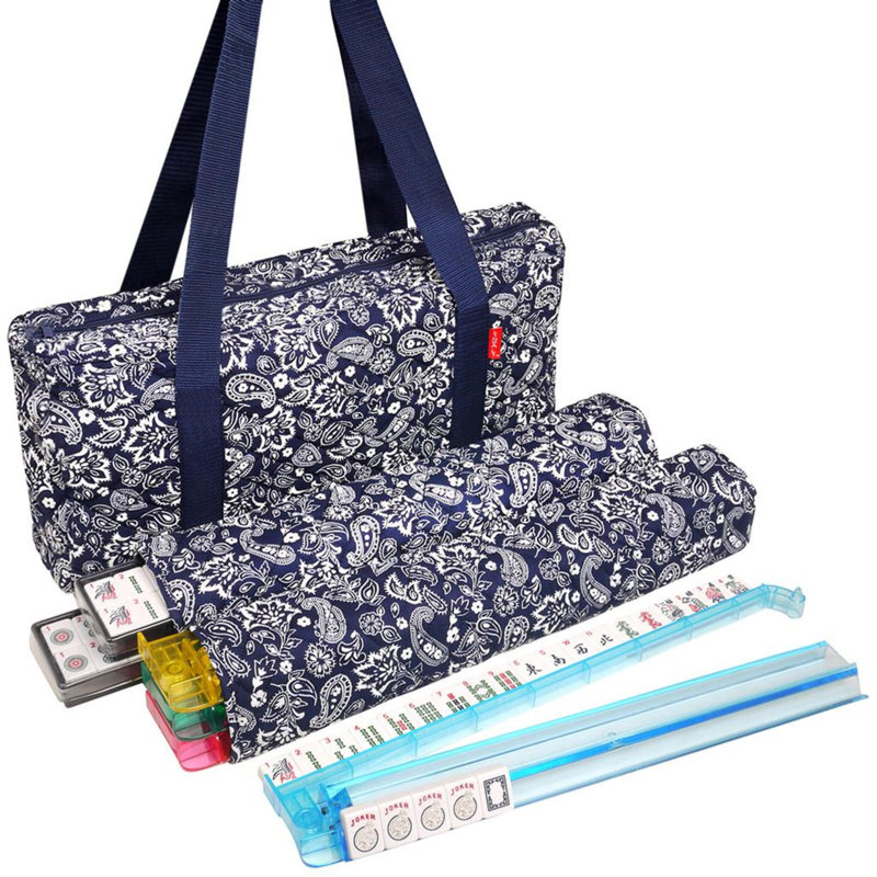 Soft-Sided American Mah Jongg Set By Linda Li With White Tiles And Modern Pushers, Blue