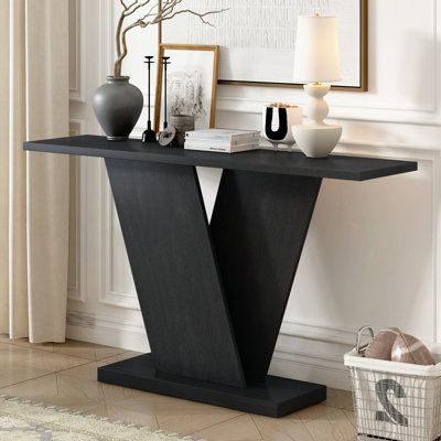 Console Table with Natural Wood Veneer,V-Base Design for Classic Versatility ,Perfect for Displaying Your Favourite Items, Easy Assembly