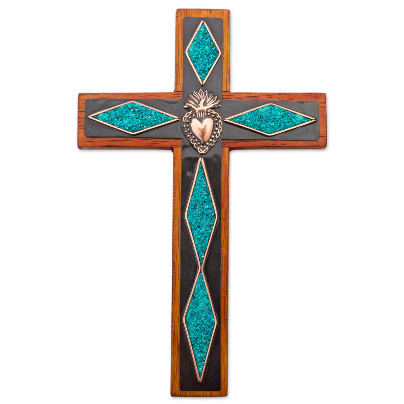 Décoration murale en bois Chrysocolla Cross