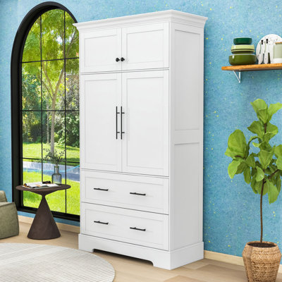 Classic Freestanding 4-Door Kitchen Pantry Cabinet with Pull-Out Trays, Ample Storage and Anti-Tip Design