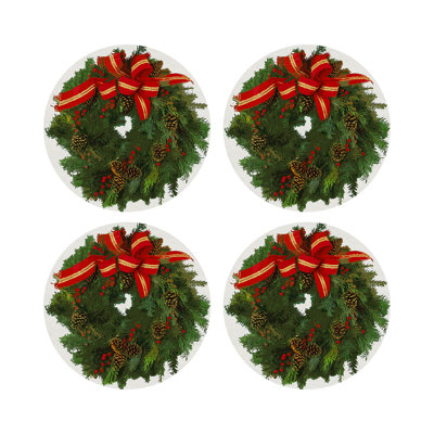 Christmas Wreath Vegan Leather Round Pebble Placemat