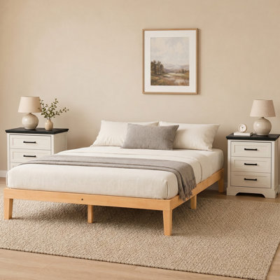 Ensemble de chambre à coucher 3 pièces Bourque, lit plateforme en bois et 2 tables de chevet