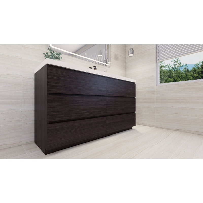 Ensemble de meuble-lavabo simple 60 po Hanzila, Chêne gris foncé